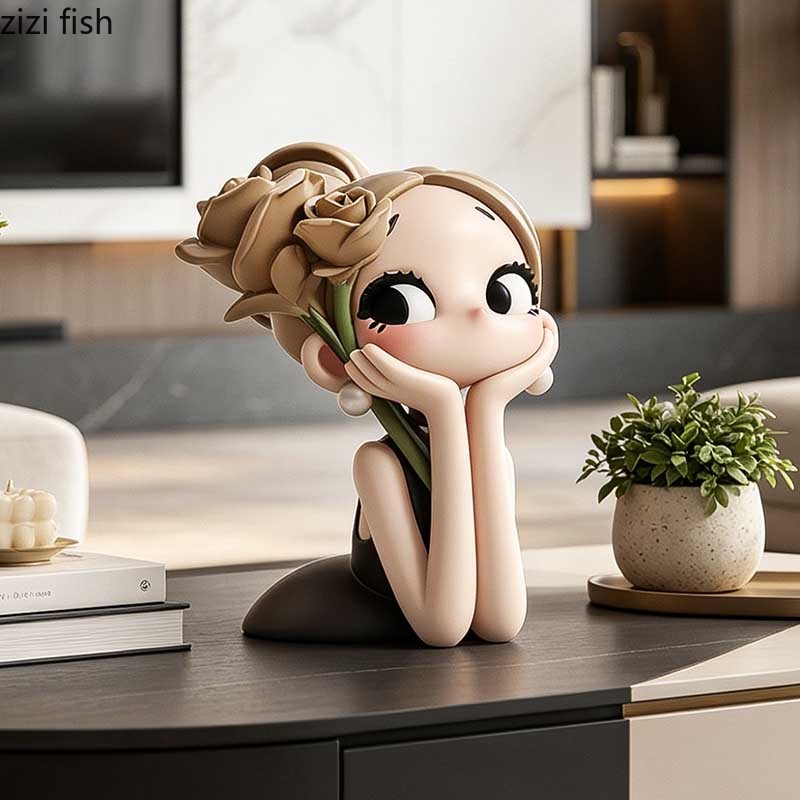 Cute Rose Girl Bust Statue Res - Resin Art Rose recension och pris