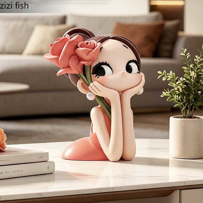 Cute Rose Girl Bust Statue Res - Resin Art Rose recension och pris